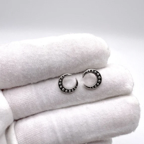 .925 Sterling Silver Crescent Moon Stud Earrings - Picture 9 of 12